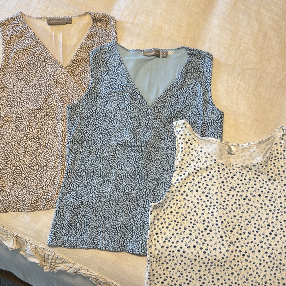 3 Tank Tops -Croft & Barrow Taupe & Blue Leaf Print